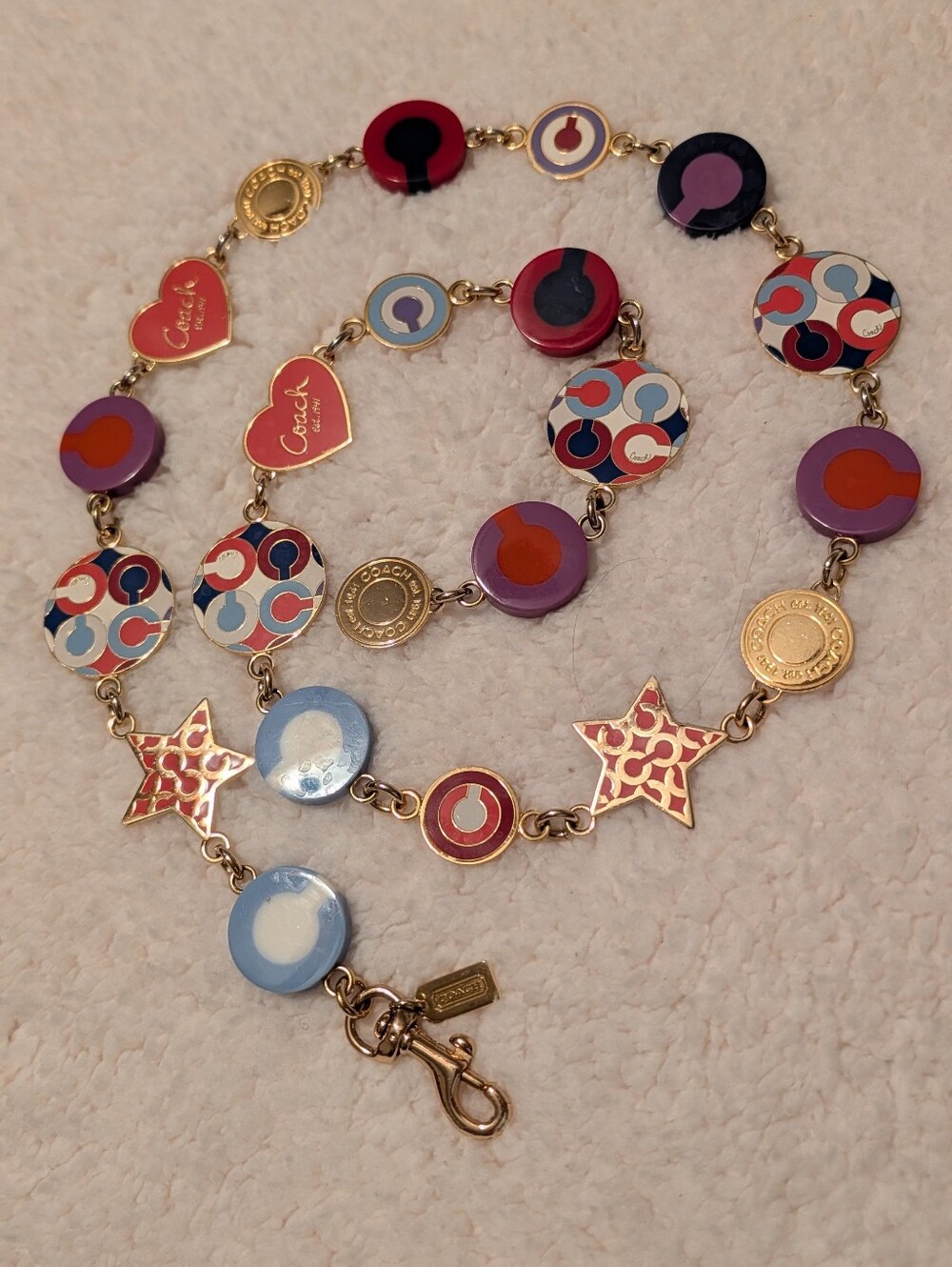 Coach Multicolor Resin Disc And Metal Charm Belt 39" Gold Multi With COA VGUC